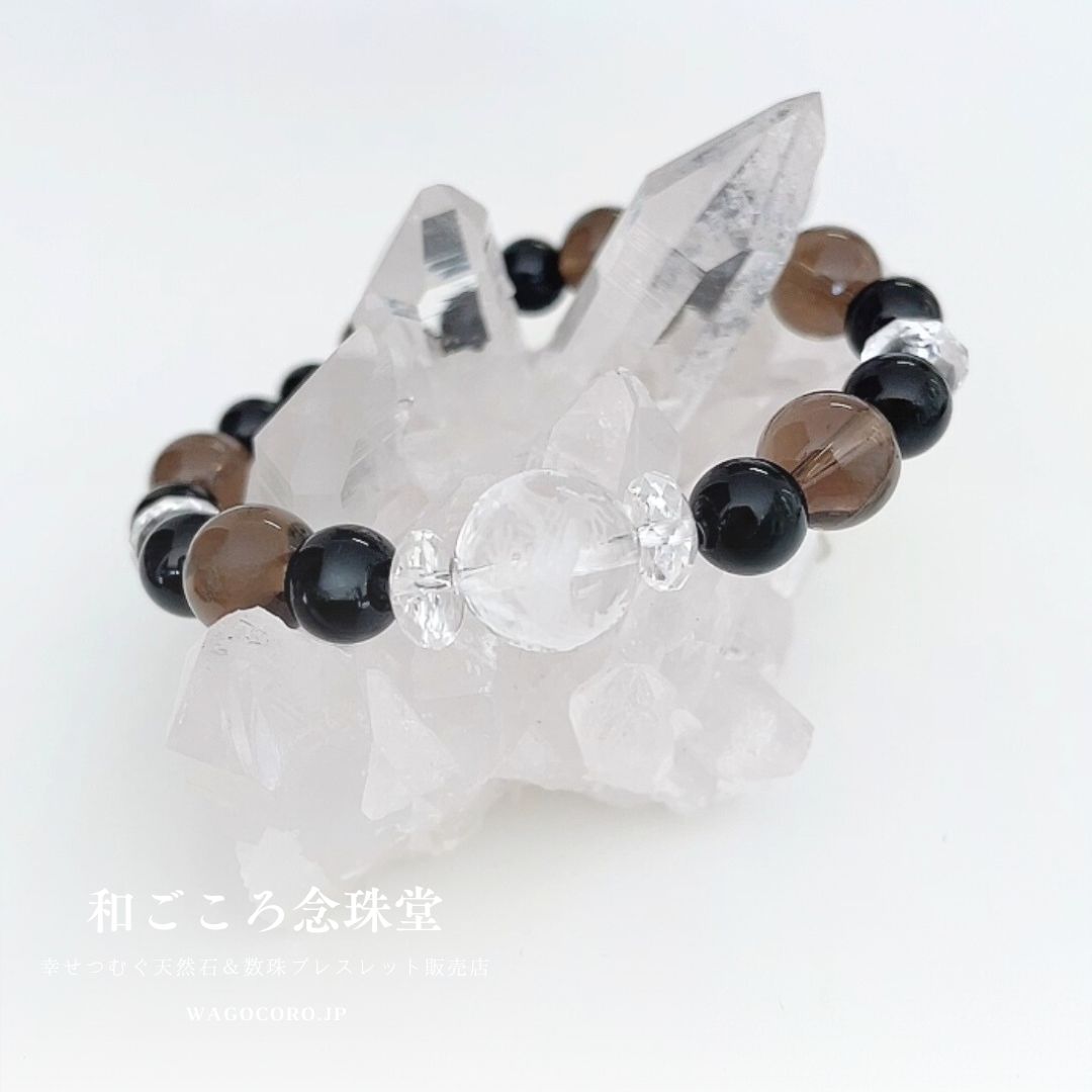 運気UP！昇り龍彫り水晶 × スモーキークォーツ × オニキス