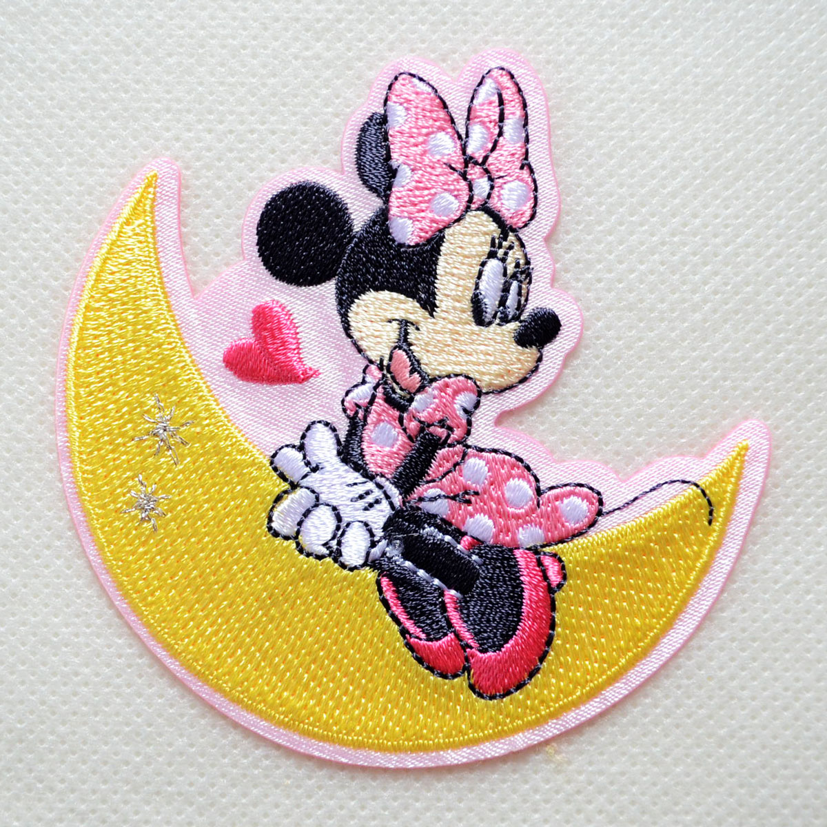 ワッペン アイロン ミニーマウス ポルカドット ピンク 月 ムーン