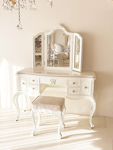 ビバリーヒルズ ドレッサー W120cm クリームベージュ大理石トップ