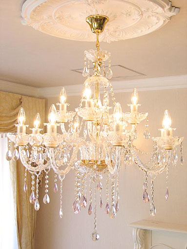 シャンデリア クリスタル プリンセスティアラ 12灯 ピンクドロップ