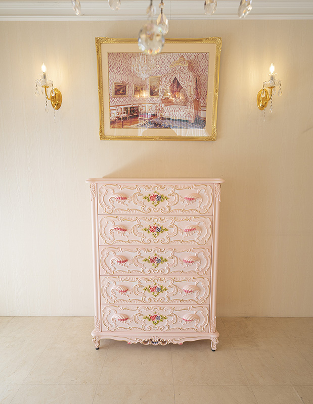 プリンセスロココ 5段チェスト W90cm ピンクローズ｜チェスト（収納