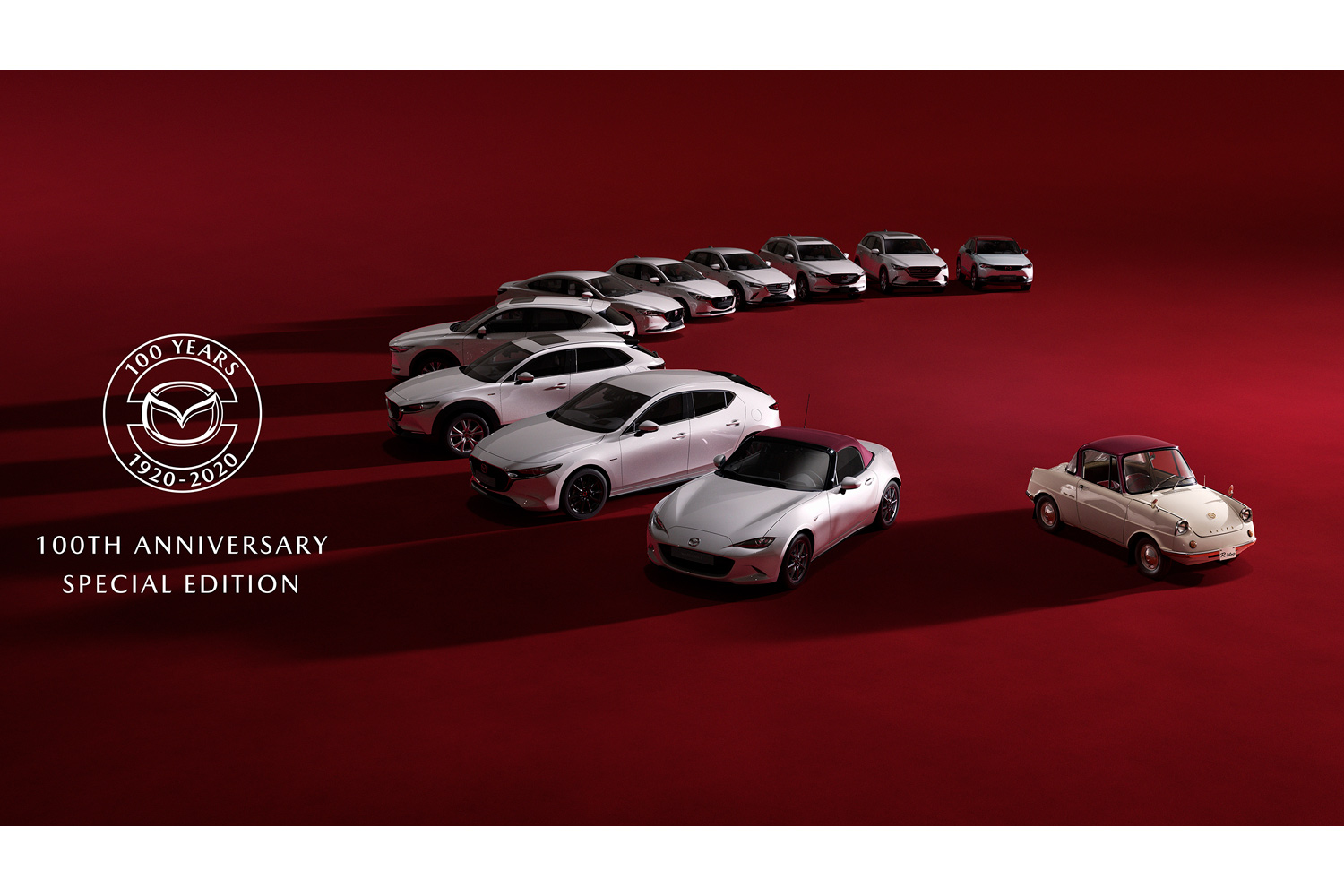 マツダの各車に創立100周年記念モデルが登場 白と赤のカラーリングが