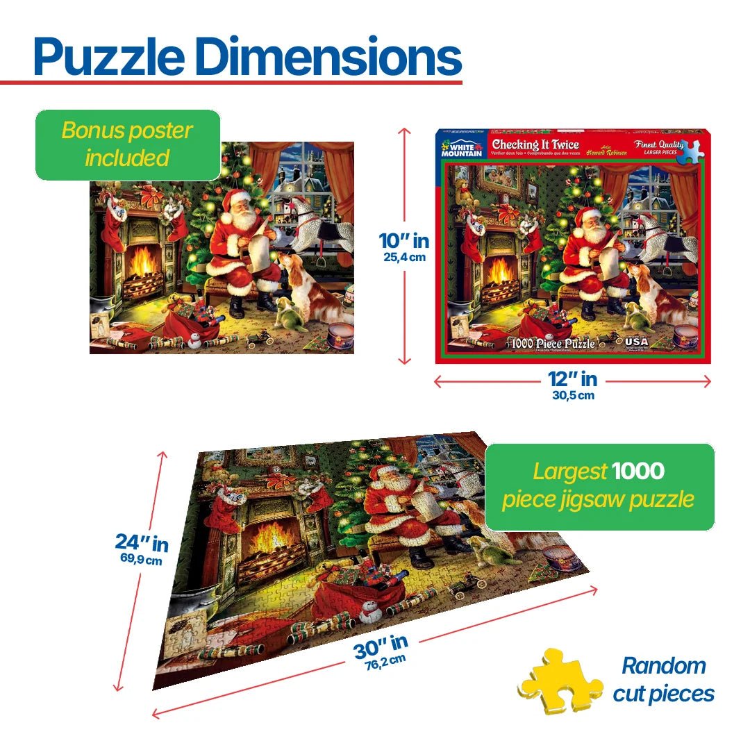 1000 Piece Jigsaw Puzzle - Checking the Christmas List – White