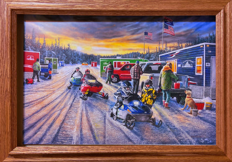 Kevin Daniel Ice Castle Daze Snowmobile Art Print-Framed-Oak 20 x
