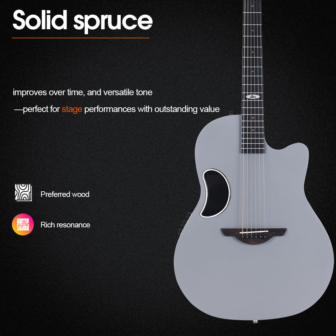 WINZZ AFO300CE Electro-Acoustic Guitar - Solid Spruce Top, Carbon