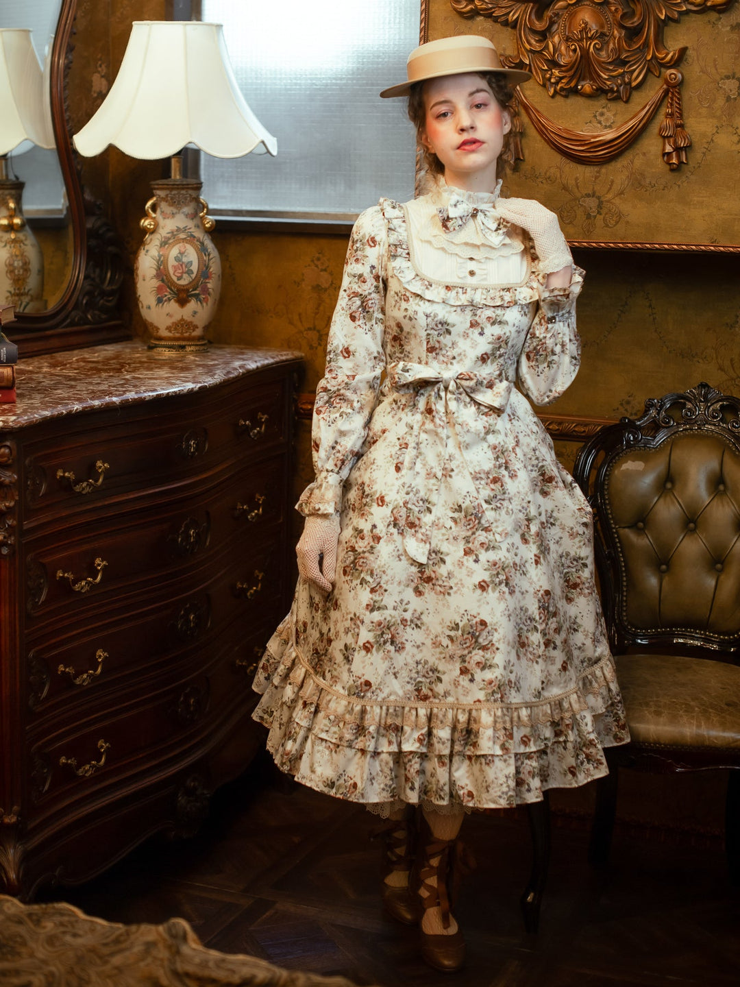 Antique Rococo Bouquet Classical Doll Dress | Victorian maiden