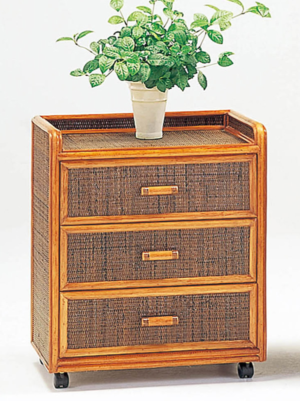 籐・ラタンのキャスター付3段チェスト/W60×D40×H72//KZR-748