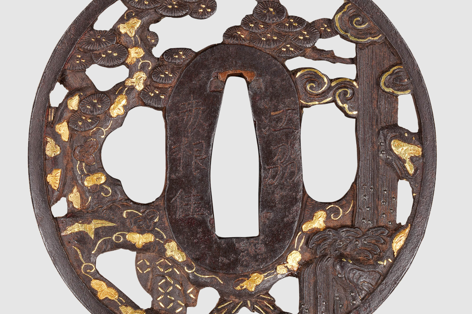 鉄地李白観瀑透鍔 銘 江刕彦根住 藻柄子入道宗典製／ホームメイト