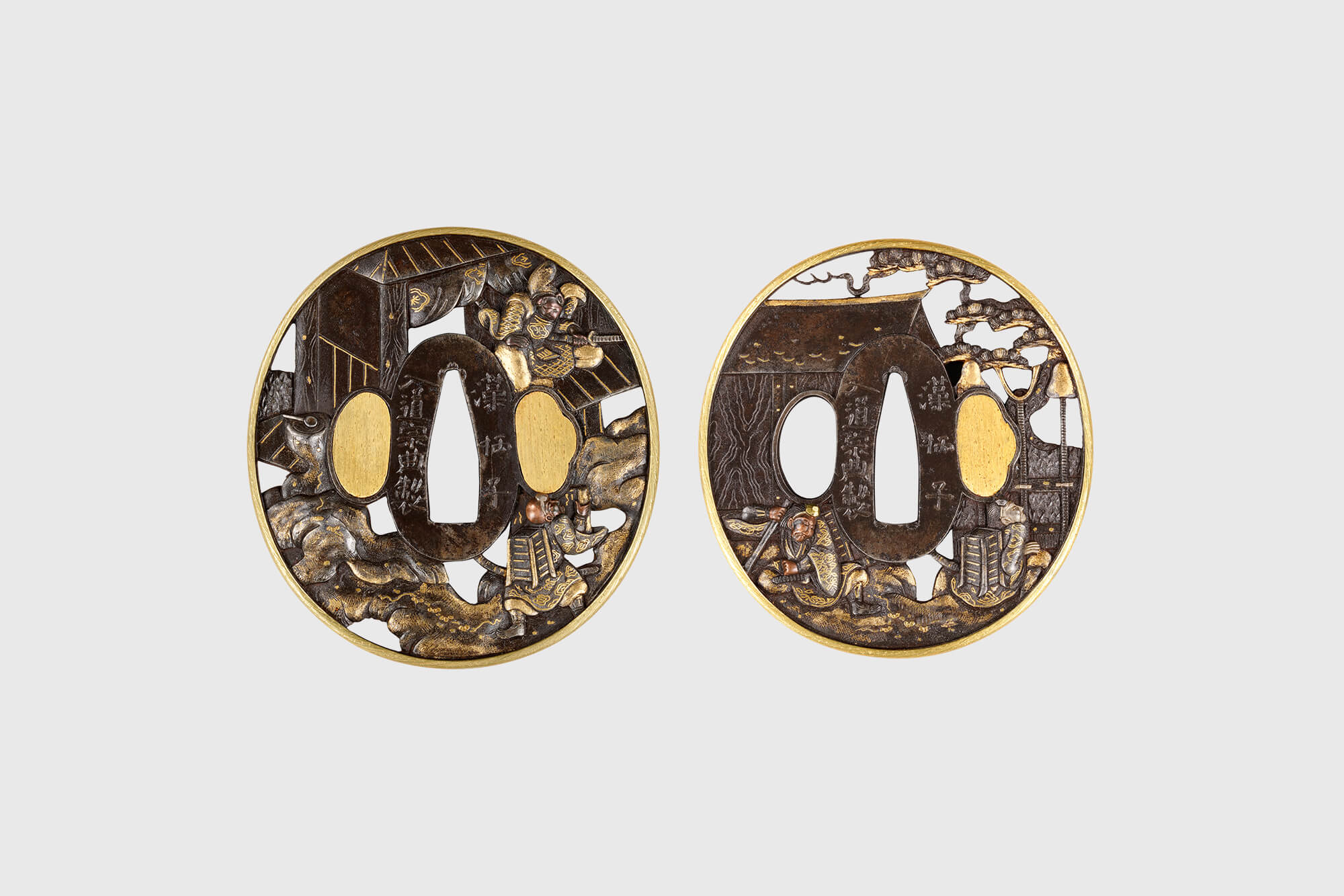 安宅関図大小鍔 銘 江州彦根住 藻柄子入道宗典製／ホームメイト