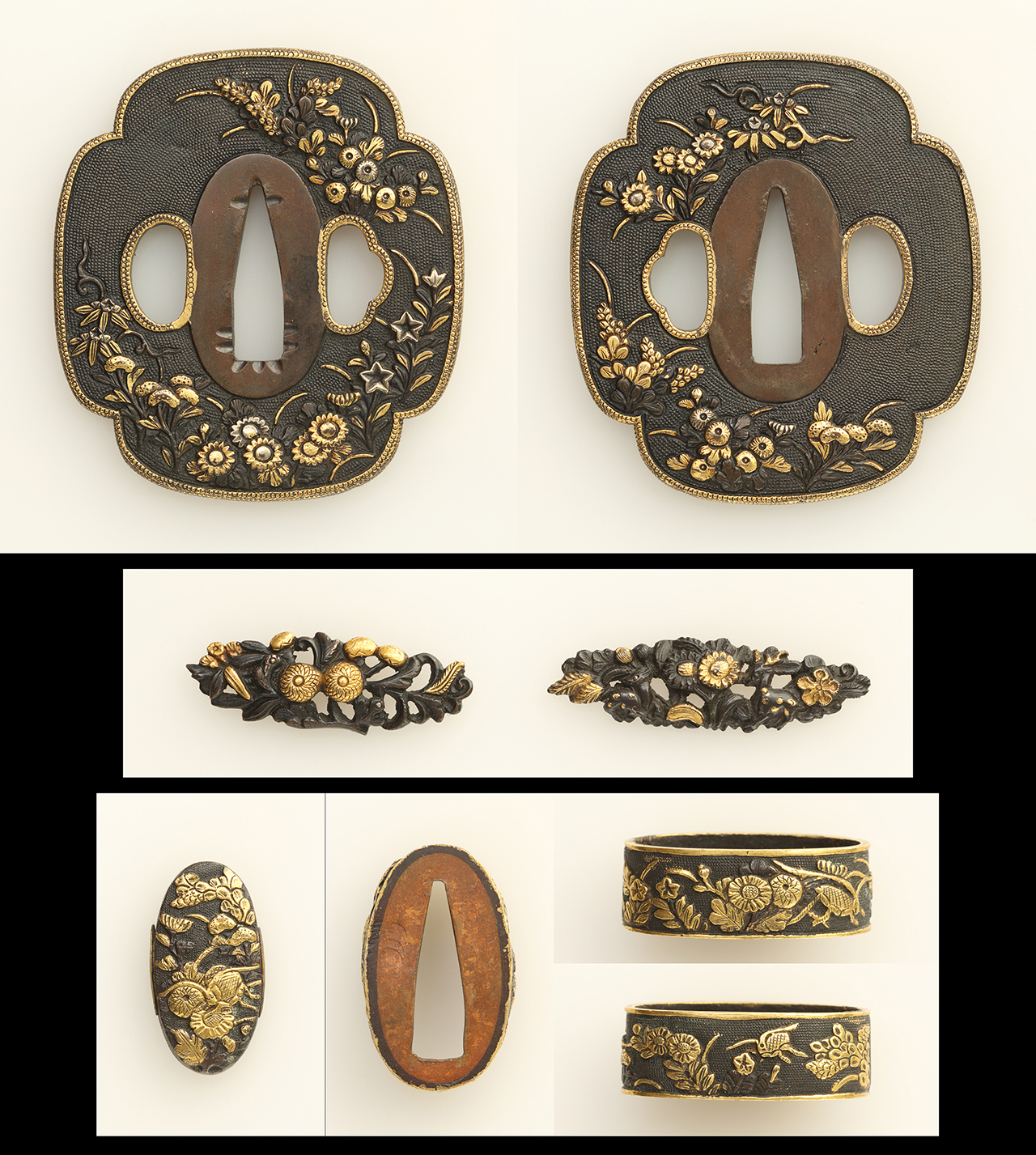 B-34 縁頭 銀象嵌 武具 刀装具 装飾品 江戸時代 刀 美術品 工芸品 骨董