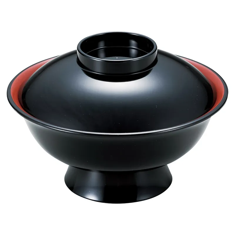 A]5寸低型大名椀黒内朱(蓋付の汁椀(漆器・樹脂・木製))|食器通販の陶磁庵