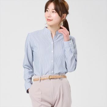 COFREX】 スキッパー 長袖 レディースデザインシャツ(S ネイビー