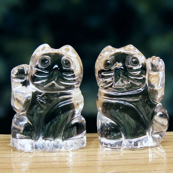 水晶招き猫 25mm 2個セット 福運・金運・商売繁盛・お守り・置物