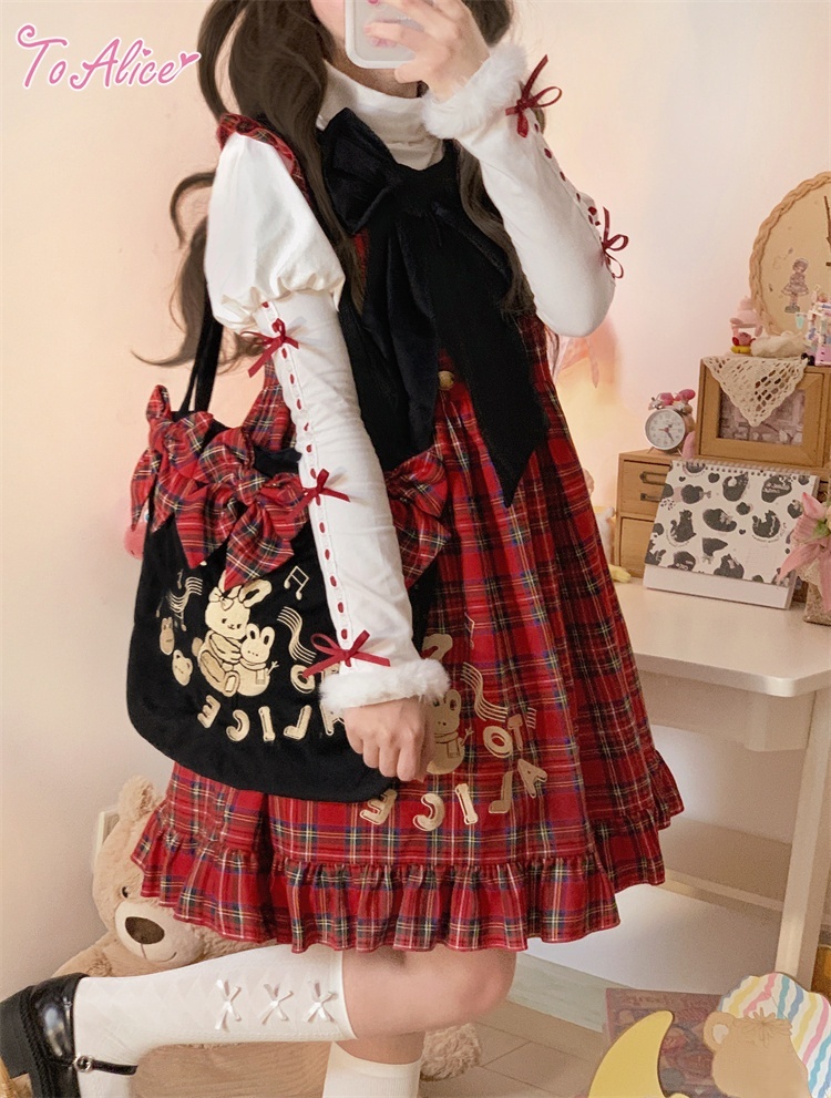 Last one】【ToAlice】C7688タータンチェックアニマルジャンパー