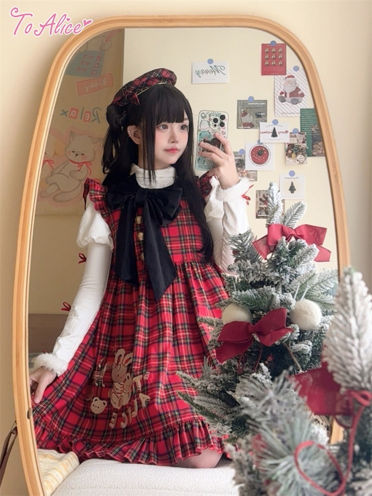 Last one】【ToAlice】C7688タータンチェックアニマルジャンパー