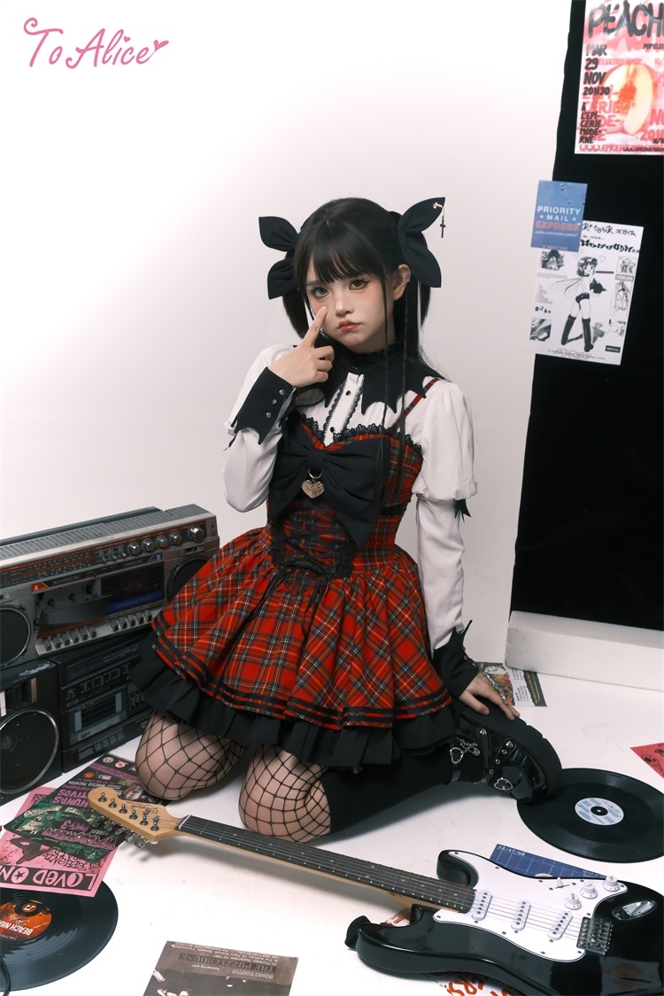 Last one】【ToAlice】L1637タータンチェックビッグリボンジャンパー