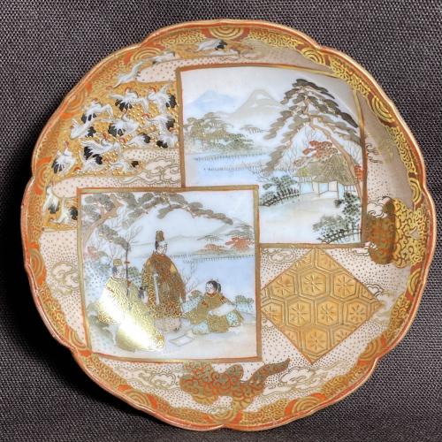 人物に鶴図染付金彩豆皿 九谷焼 /342│埼玉県熊谷市のの骨董品専門店