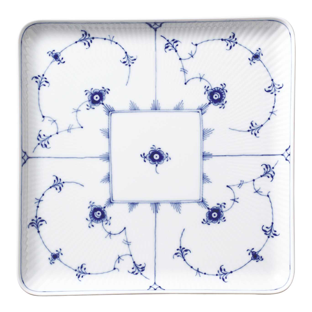 ブルーフルーテッドプレイン スクエアプレート＆カップペア | 商品詳細