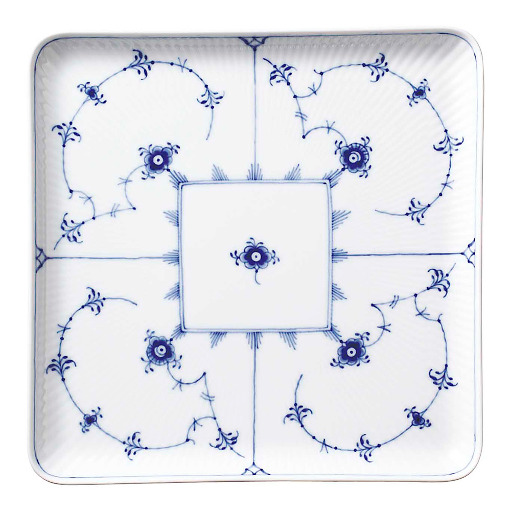 ブルーフルーテッド プレイン スクエアプレート＆ペアマグセット