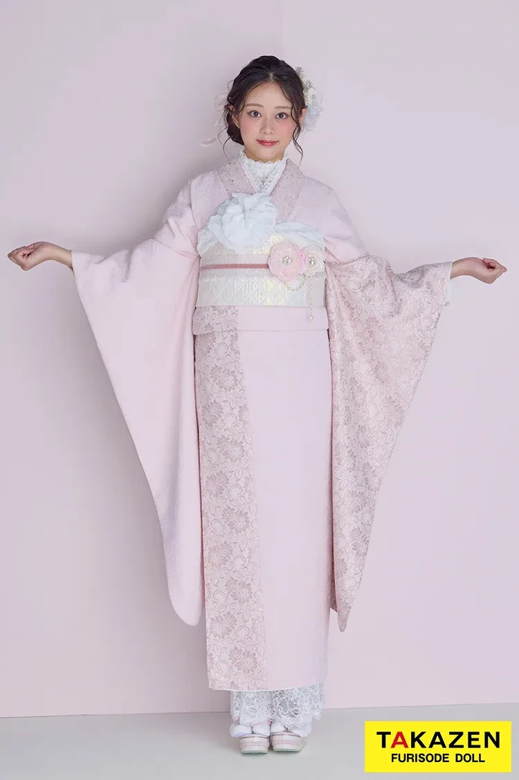 くすみカラーガーリー ピンク/淡い色 無地 レース/ジャガード生地