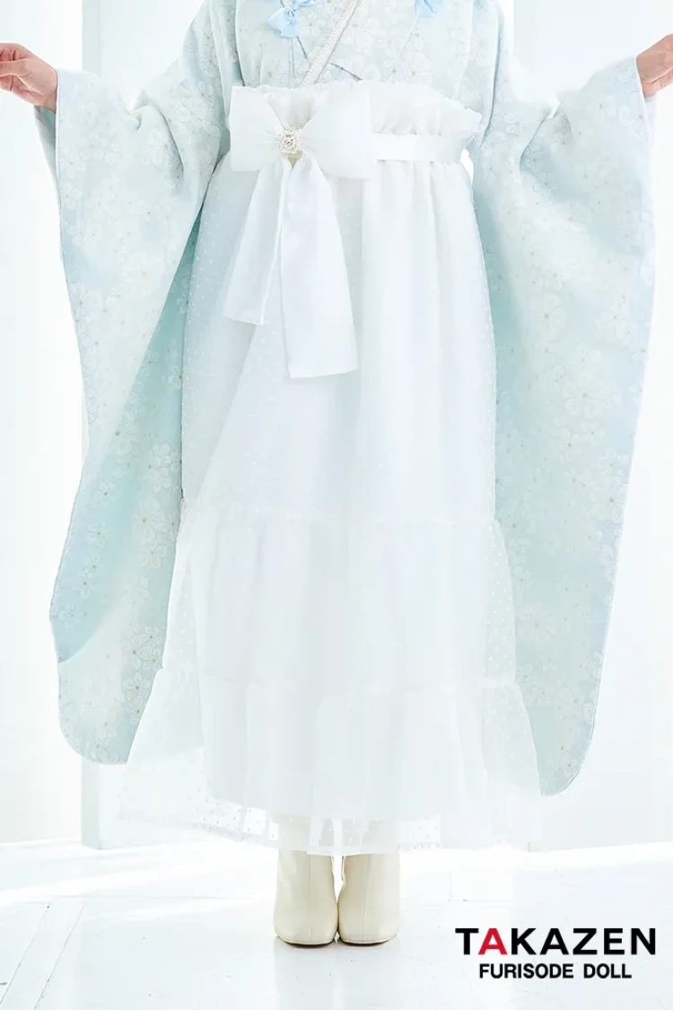 キュート＆ガーリー袴 水色 リボン付き かわいい オーガンジー リボン