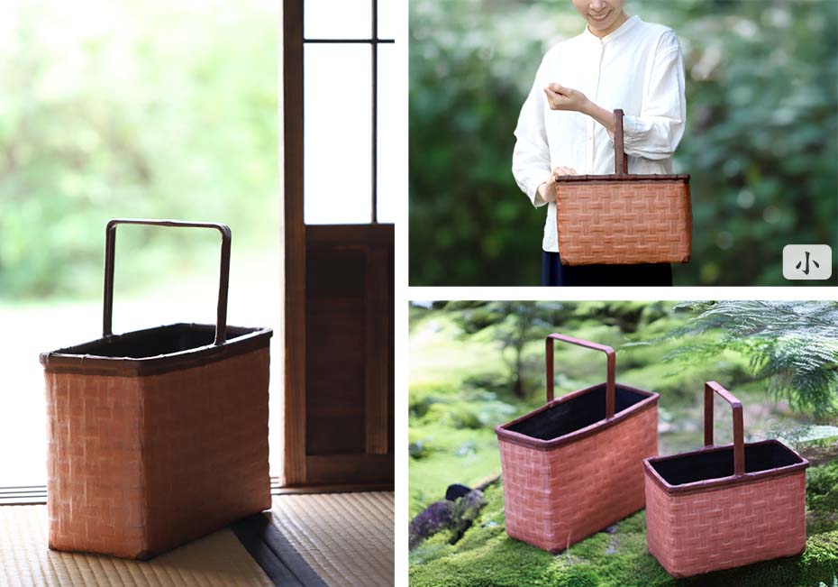 国産】一閑張り一本持ち手角手提げ籠良質の真竹を熟練職人が厳選し四ツ