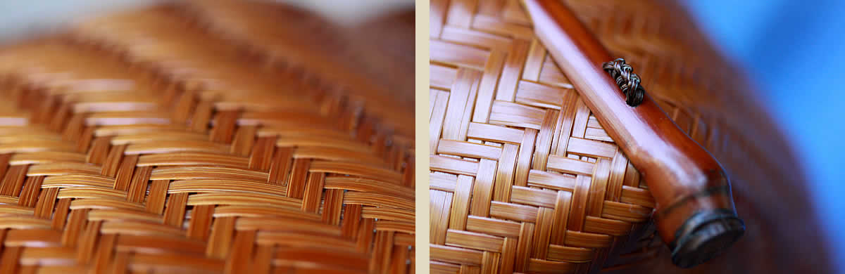 一点限り】 渡辺竹清作 煤竹花篭（口楕円手付） | 虎斑竹専門店 竹虎