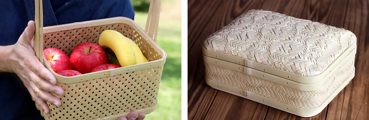 白竹三段弁当箱（角）大 | 虎斑竹専門店 竹虎