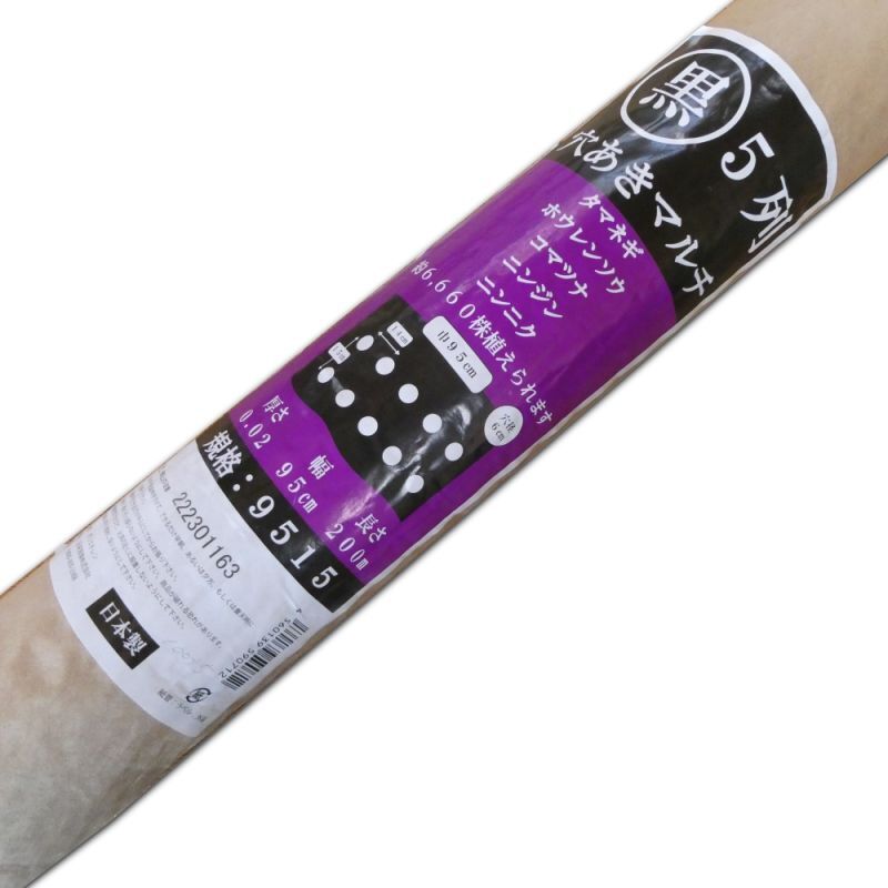 ホールマルチ】タマネギ用マルチ【黒】【5条用】（95cm×200m）穴の間隔