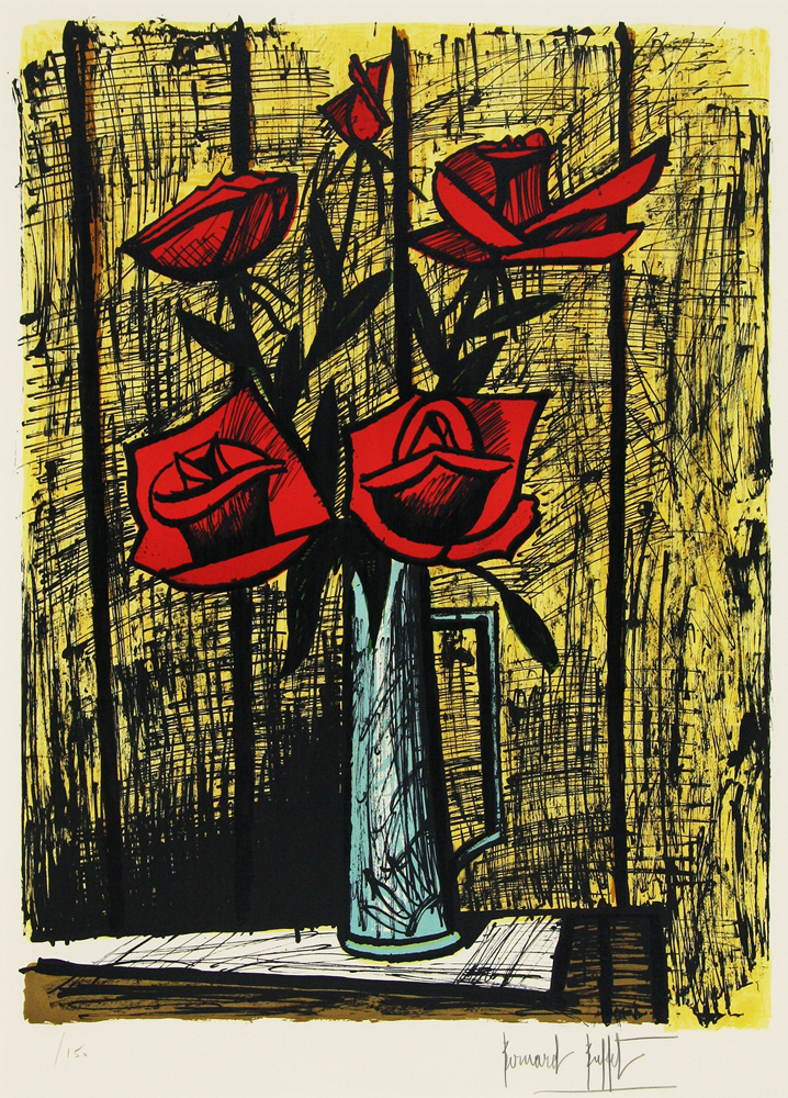 ベルナール・ビュッフェ 「赤いバラ」 Bernard Buffet - 創業36年 美術