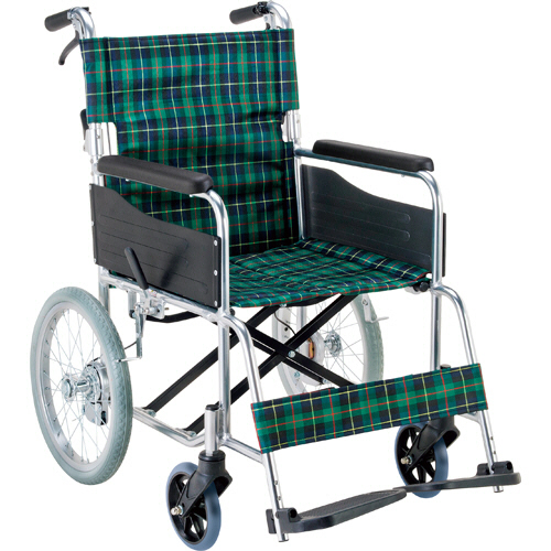 たのめーる】マキテック 車いす(介助式・背折れタイプ) 緑チェック EW