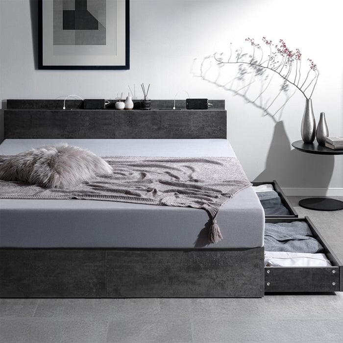 ダブル］収納ベッド ベッドフレーム USB コンセント付き 宮付き 北欧