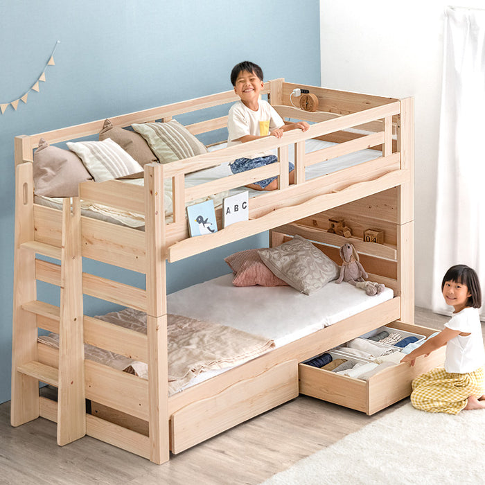 現役ママが考えた 引き出し付 二段ベッド 九州産ひのき使用 耐荷重