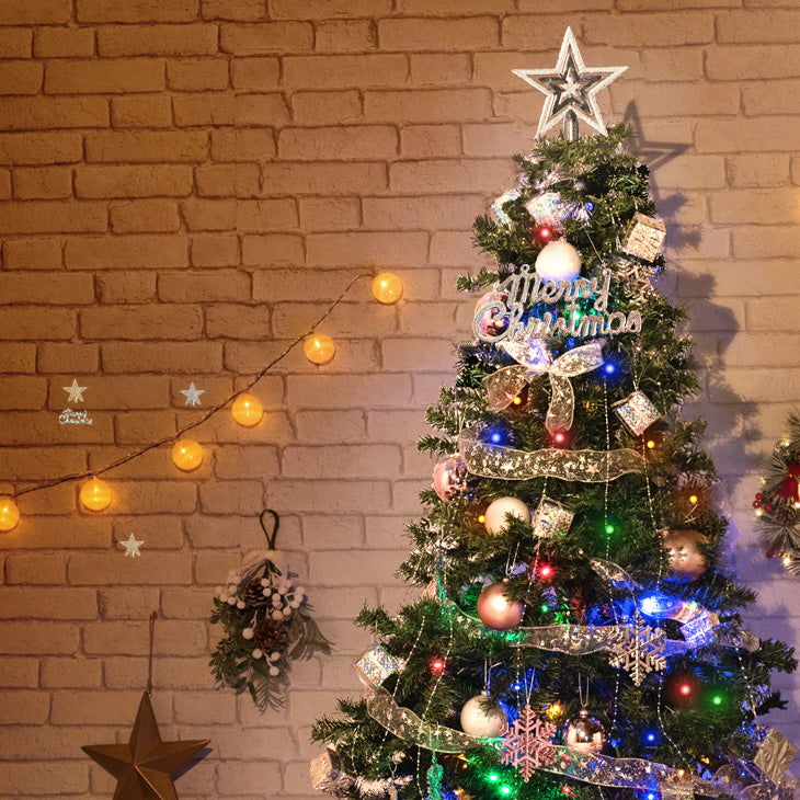 180cm] クリスマスツリーセット オーナメントセット ライト付 LED