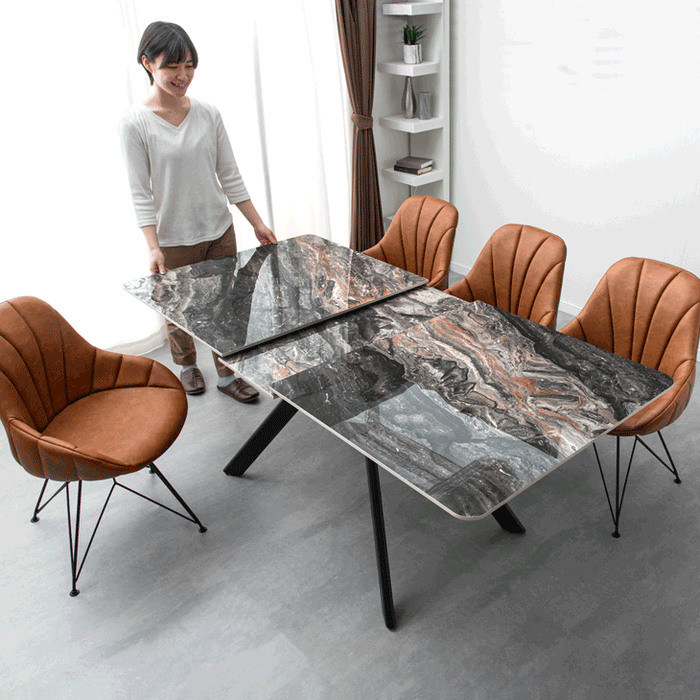 幅150/180］伸長式 ダイニングテーブルセット セラミック 5点セット 4