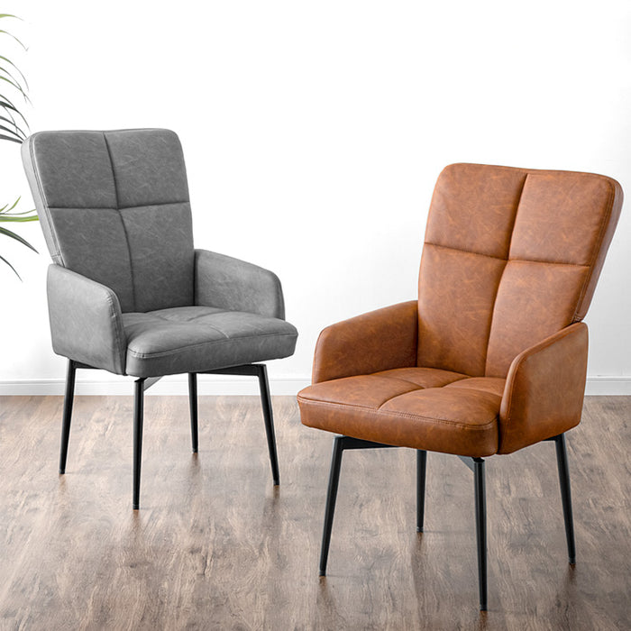 2脚セット］回転式 ダイニングチェア ハイバック 肘付き スチール脚