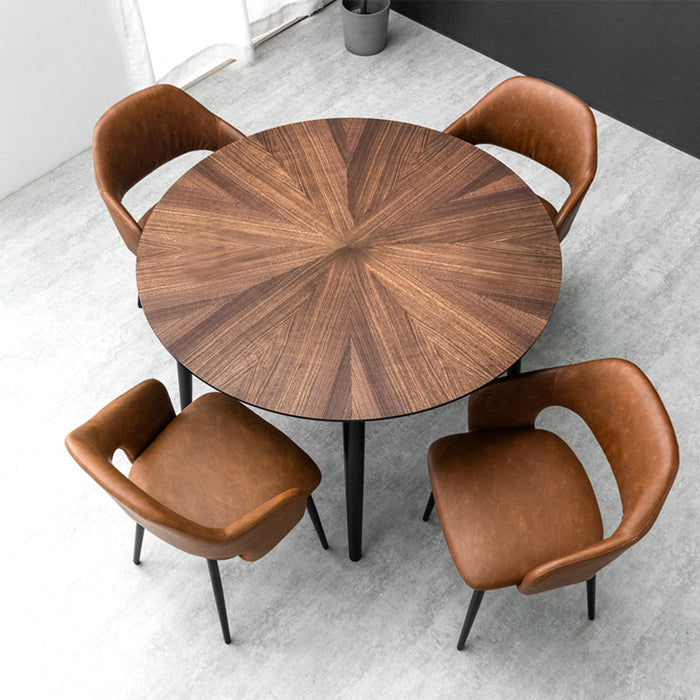 幅110cm］デザイン木目 円形 ダイニングテーブルセット 5点セット 天然