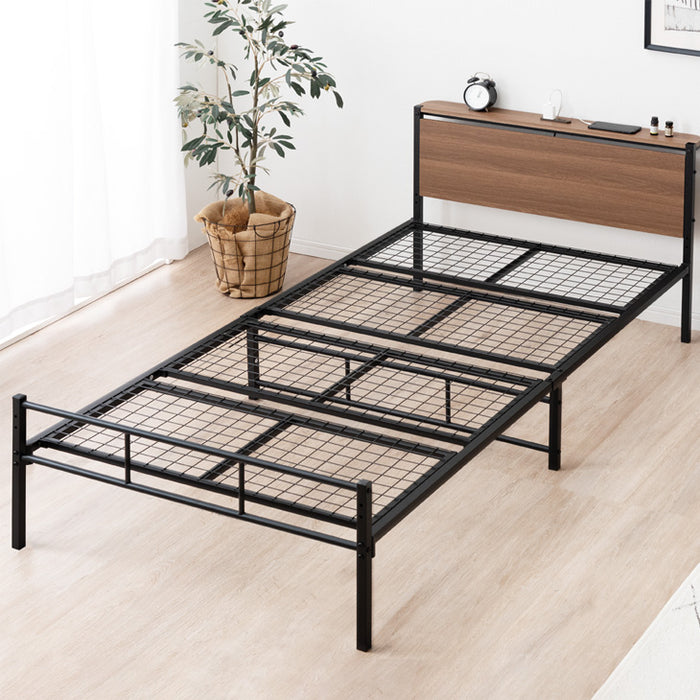 ダブル] パイプベッド 耐荷重400kg 高さ2段階調整 宮棚付き 2口