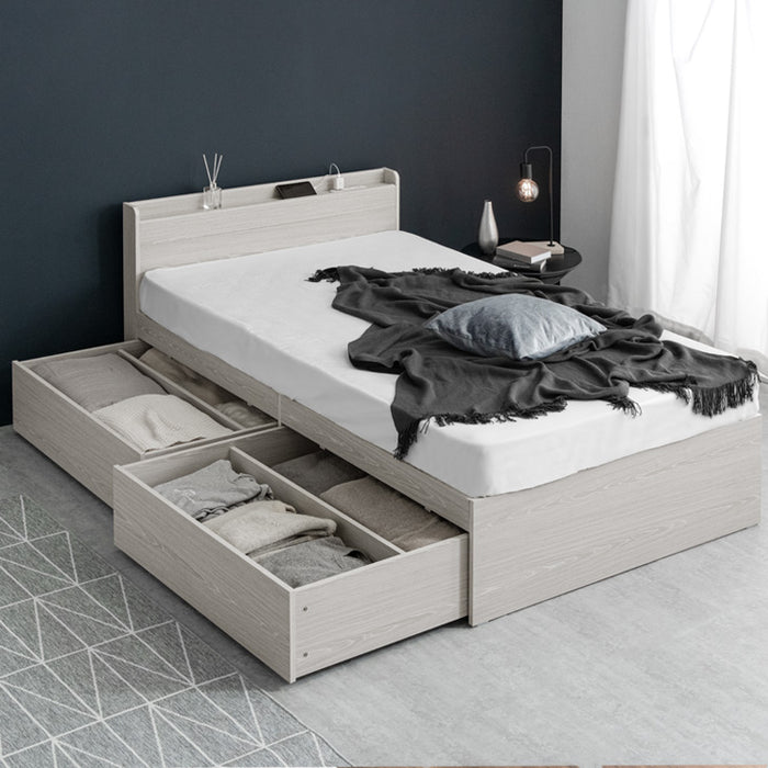 セミダブル] 衣替え 大容量ベッド USB 2コンセント 宮付き ベッド