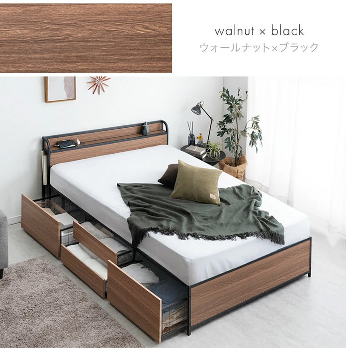 シングル] 超大容量 収納ベッド フレーム単品 宮棚 2コンセント 頑丈