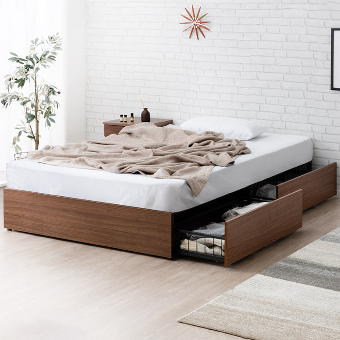 セミダブル] 収納付きベッド フレーム頑丈 スチール 引出し付 ベッド