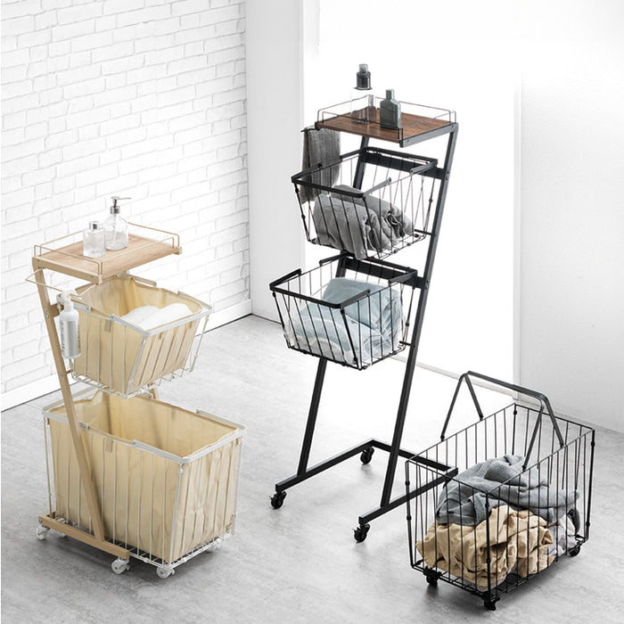 2段 大容量 ランドリーバスケット 袋 キャスター付き 防水 ランドリー