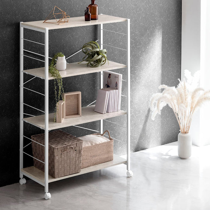 幅80］4段ラック キャスター付 棚板組み換え自由 メラミン天板 頑丈