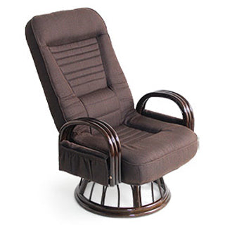 座椅子 リクライニング 回転式 ミドルタイプ ラタンチェア 〔21300044