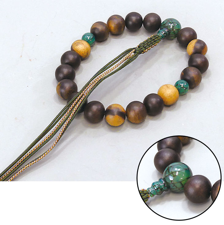 片手（18玉黒柿 緑龍紋瑪瑙仕立）［浄土真宗］《桐箱入》【京都数珠 仏具】