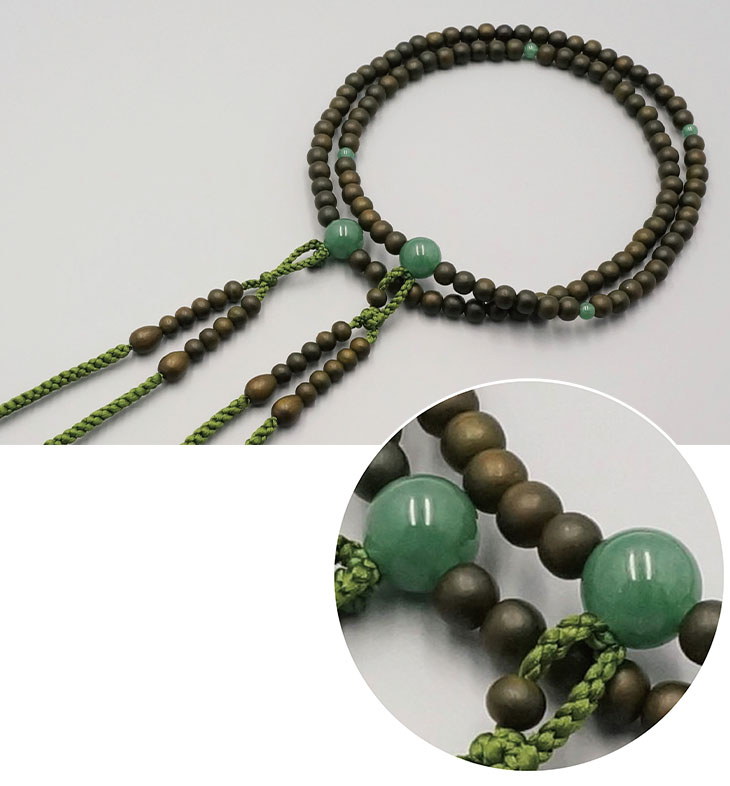 緑檀生命樹 振分尺二 翡翠親四天［真言宗］【京都数珠 仏具】