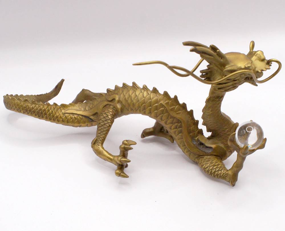 開運 風水 真鍮製 招運五爪龍 願い龍 置物 211KM010 人工水晶1個付属