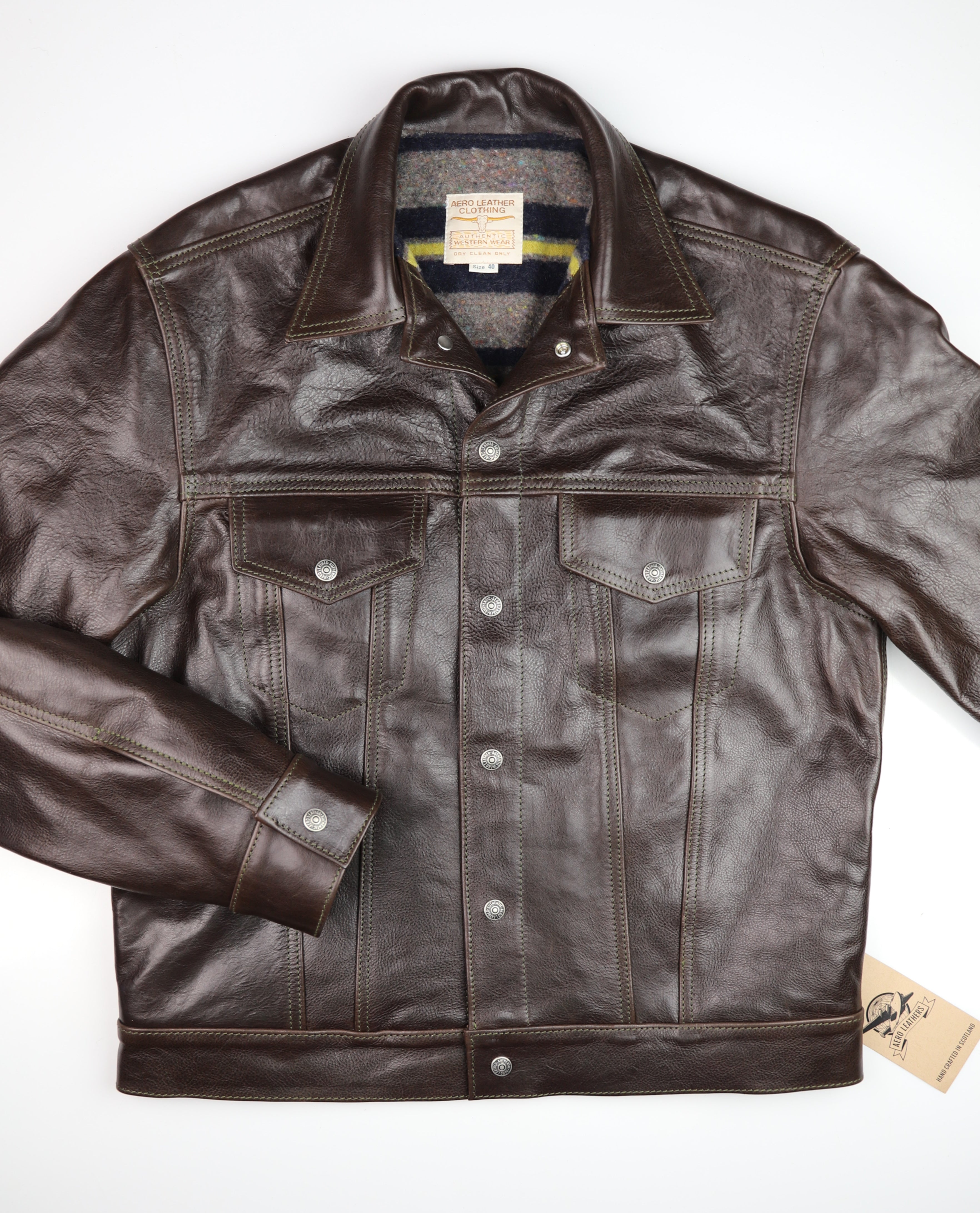 Aero 557XX Type 3 Jean Jacket, size 40, Chestnut Badalassi Cowhide