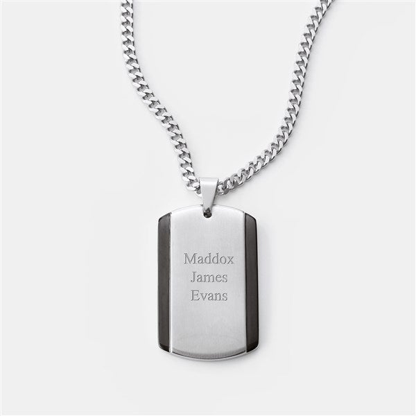 Engraved Stainless Steel and Black Dog Tag for Him-Vertical Text