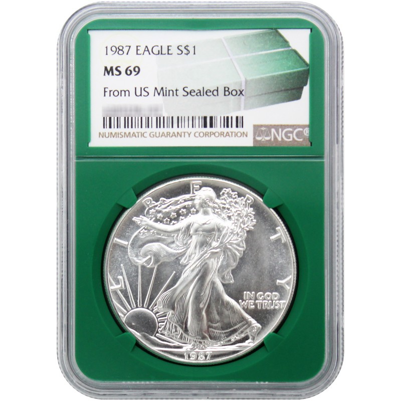 1987 Silver Eagle NGC MS69 Green Core | The Coin Vault